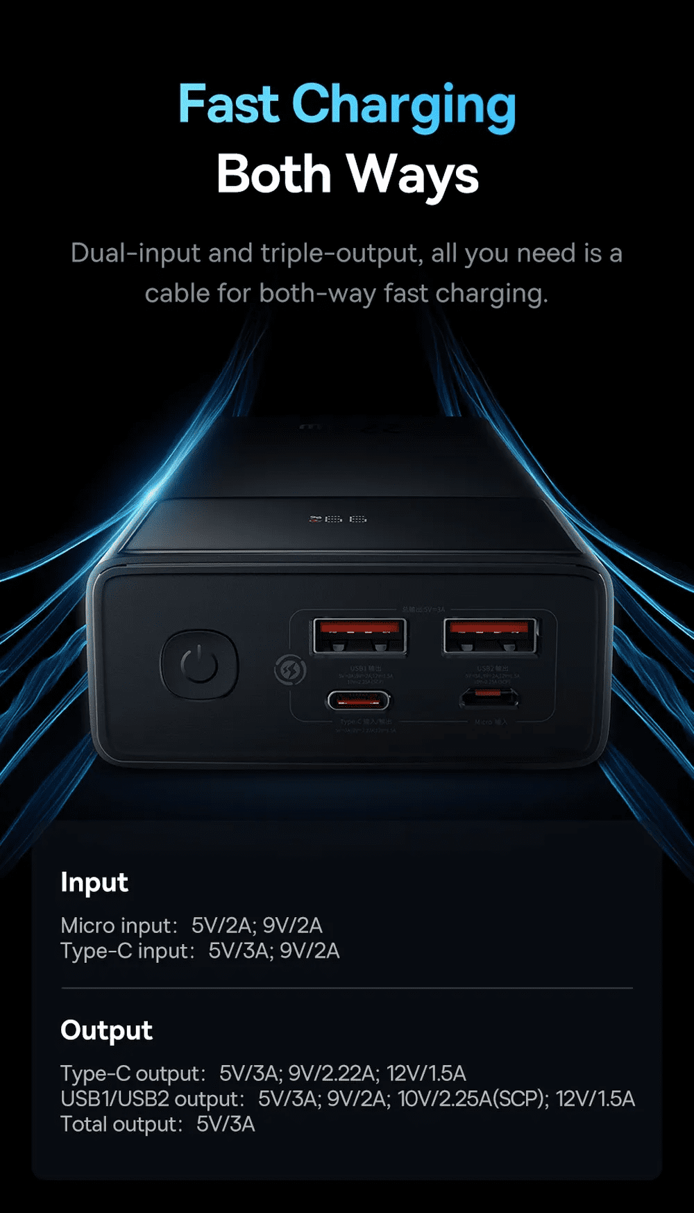 Baseus Power Bank 30000mAh 22.5W Star-Lord Digital Display Fast Charge with  USB to Type-C 3A 0.3m Cable. 