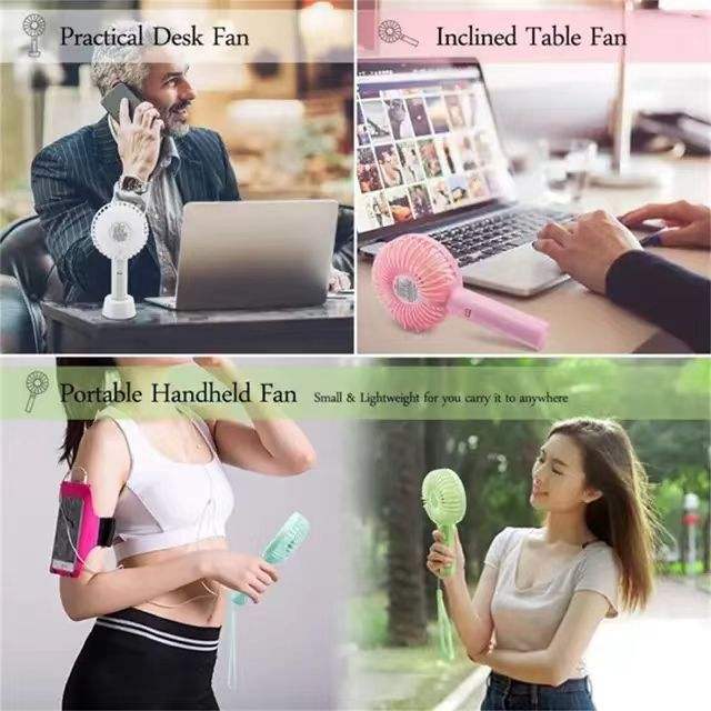 Rechargeable Mini Portable Hand Fan, Table Fan Personal Small Desk Fan with Base, Cute Design 3 Speed Dual Motors Lightweight Handheld. 