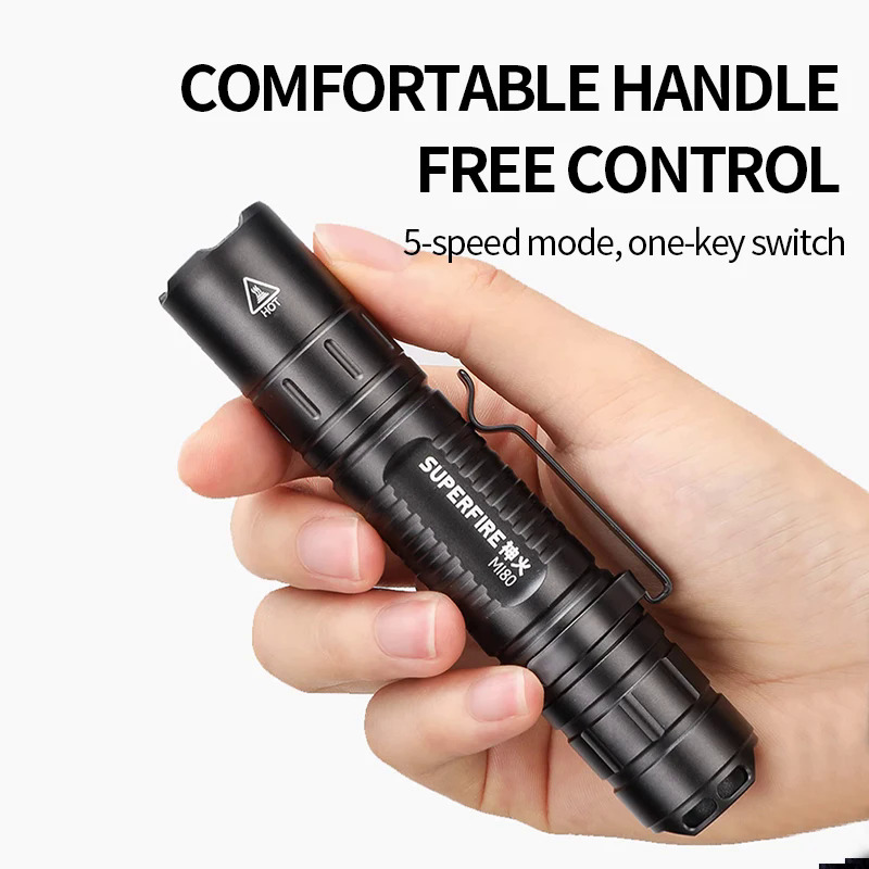 Superfire mi80 EDC bright LED flashlight 18650 battery USB C torch Camping Fishing lantern 500lm best choice outdoor flash light. 