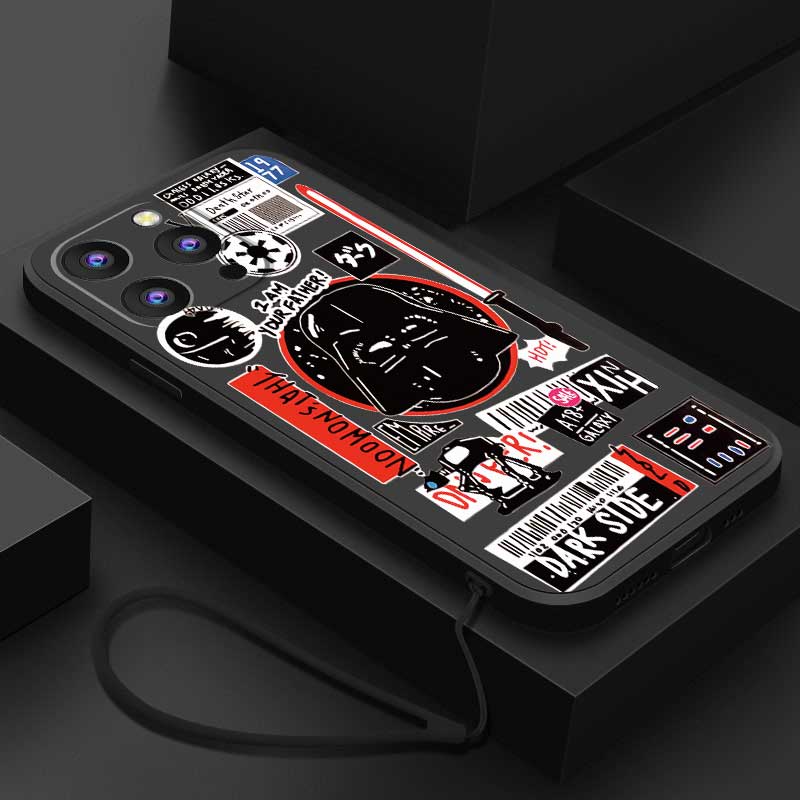 for iPhone 15 Pro Max 15 Plus Stylish Casing Silicon Rubber Case Star Wars Liquid Phone Cover with Strap