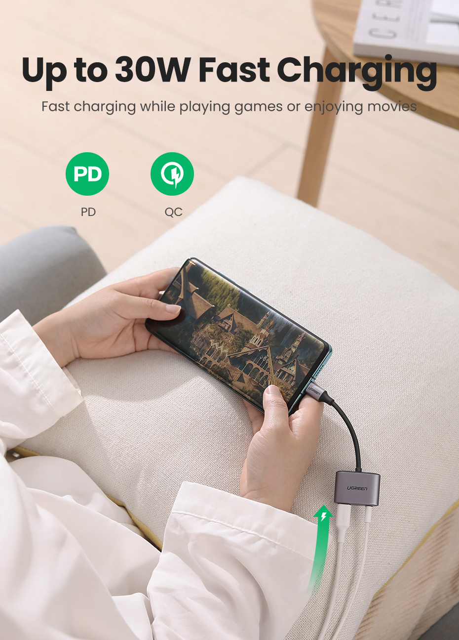UGREEN CM231 (60164) 2-in-1 USB C to 3.5mm Adapter - Charging and Listening Simultaneously - High-Quality Sound - PD3.0 Fast Charging. 