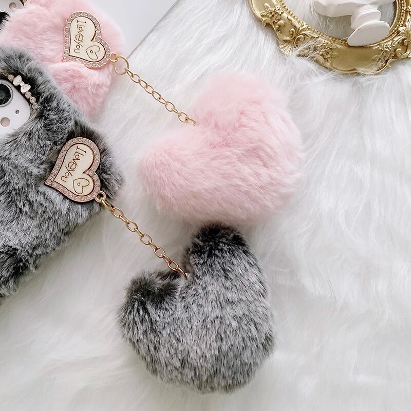 Luxury Plush Rabbit Fur Phone Case For Google Pixel 6 Pro 6A 7 7A 8 Shiny Diamond Lens Frame TPU Back Cover Fundas. 