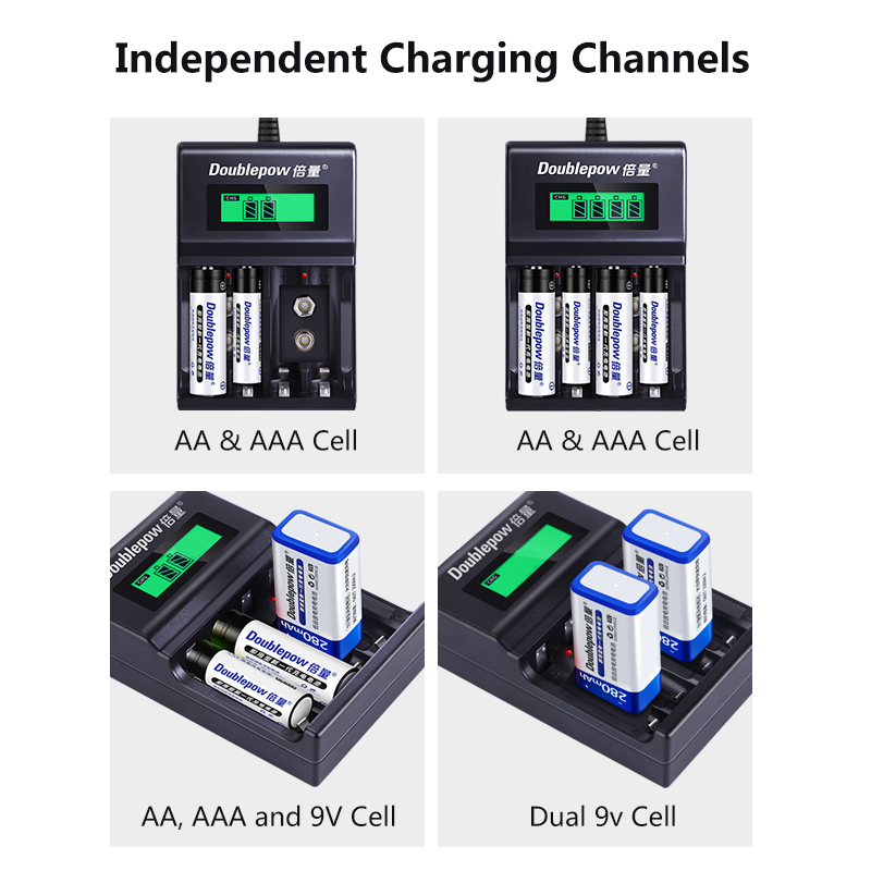 Doublepow UK-95 LED Display Smart Fast Charger with Full Charge Indicator & USB Portable Plug Connector for 1.2V  AA/AAA Size & 9V Rechargeable Ni-MH/Ni-Cd Battery - 1 Piece. 