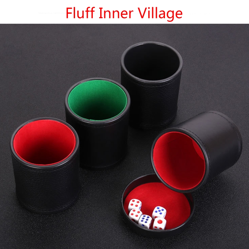 Leather Dice Cup with Lid Green Red Lining Interior Quiet in Shaking for Liars Dice Farkle Yahtzee Board Games, Black. 