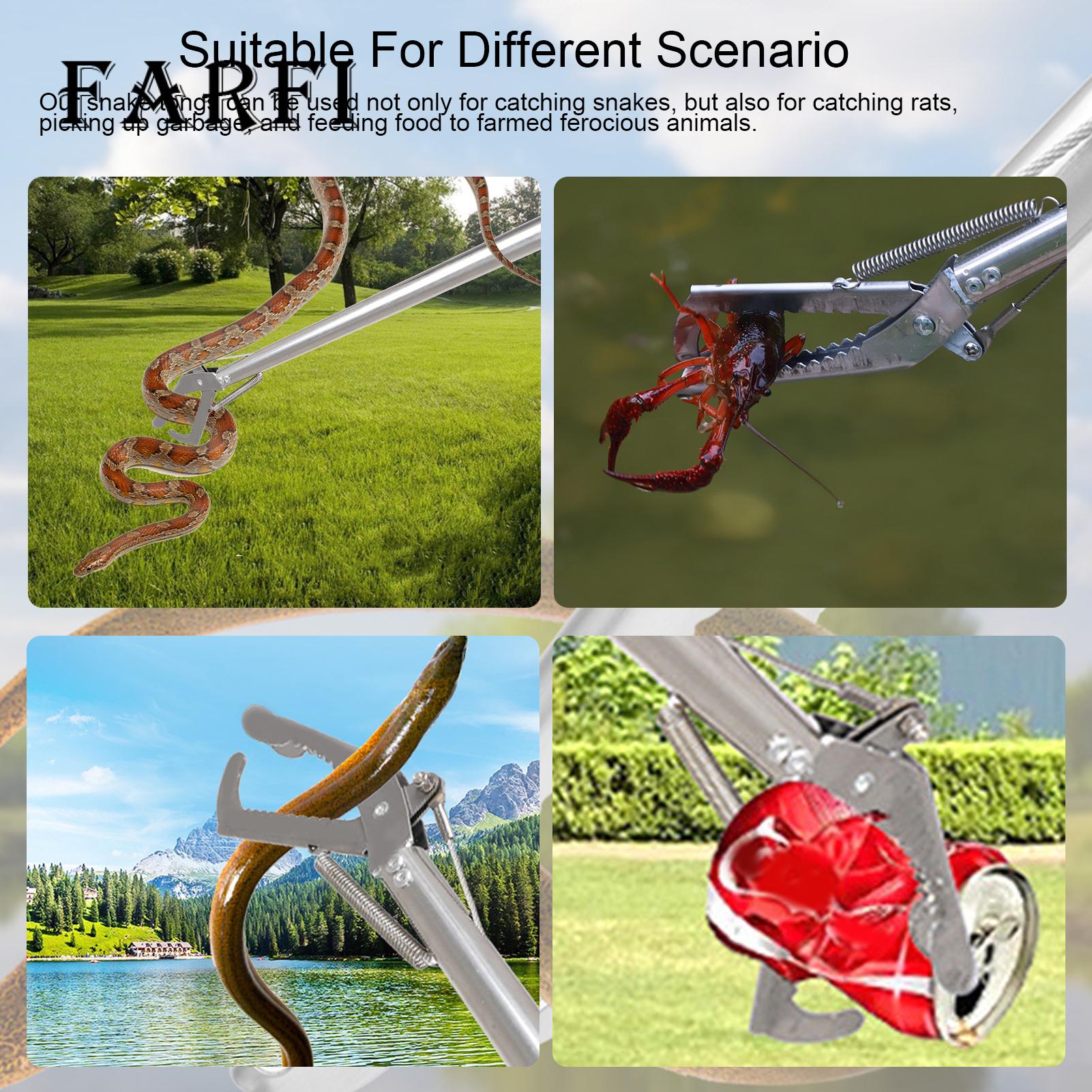 Stainless Steel Snake Catcher Long Reach Snake Grabber Tool with Non-slip Handle Perfect for Catching Snakes Mice Rattlesnakes Collapsible Wide Jaw Reptile Tongs Ideal for Hunters Farmers Snake Rescue. 