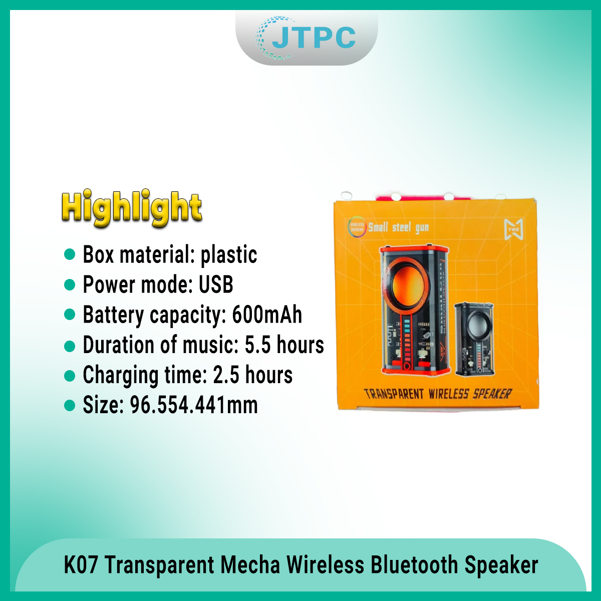 K07 Transparent Mecha Wireless Smart Bluetooth Speaker Sound Light Rhythm Subwoofer TWS Stereo Cyberpunk Music Center Hands-Free Call. 