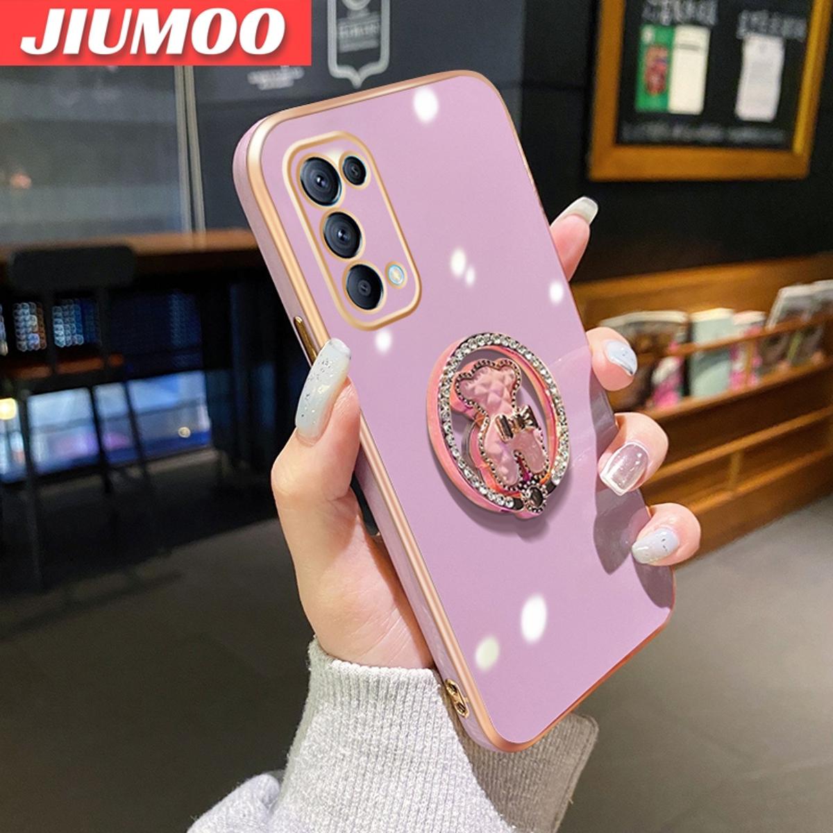 JIUMOO For OPPO Reno 5 4G Reno 5 5G Case Flash Drill Metal Rotate support Side Design Phone Case Square Edge PlatingSilicone soft Casing Full Cover Camera Shockproof Protection Cases