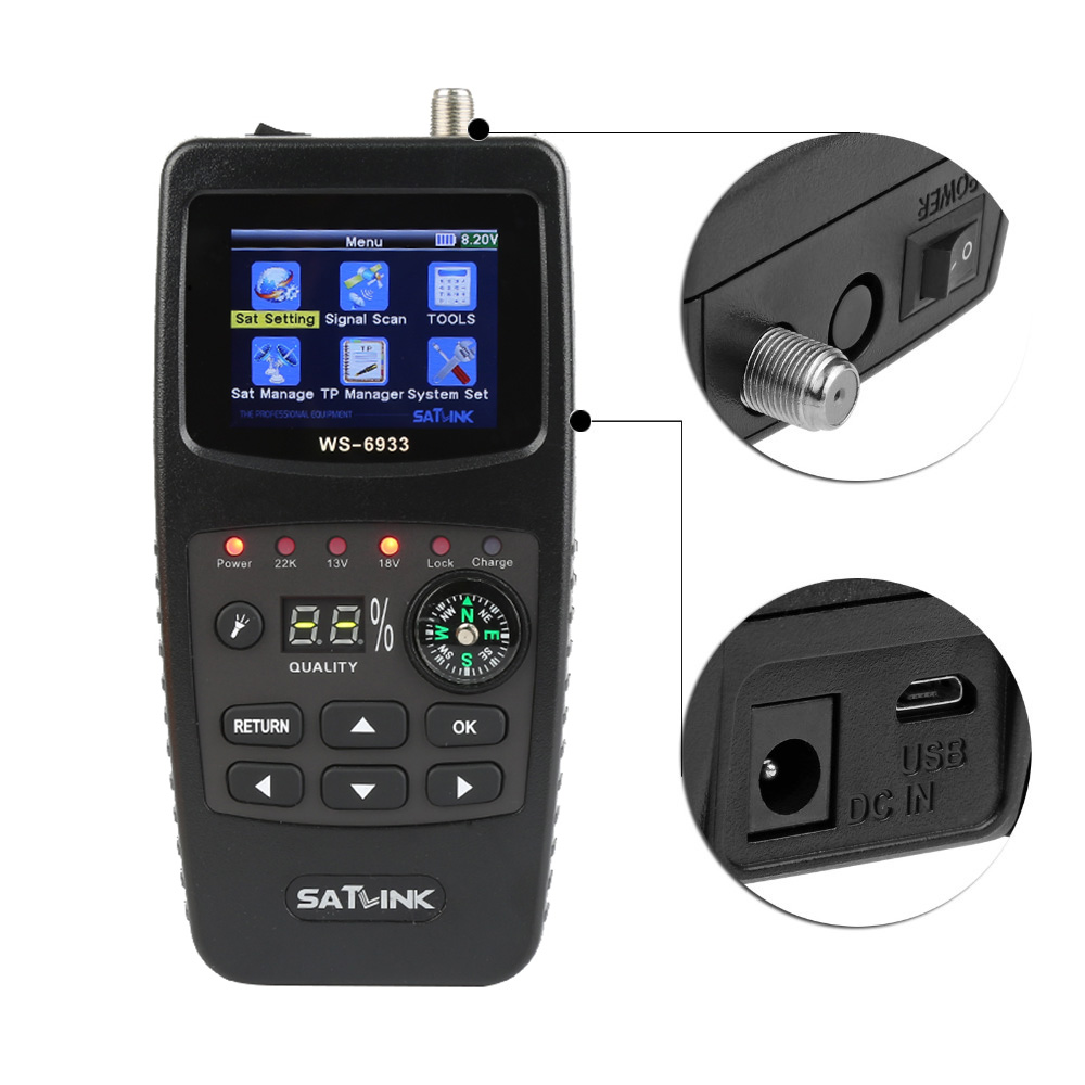 Satlink WS-6933 DVB-S2 Band Satellite Finder Meter with 2.1 Inch LCD Display Portable high quality. 