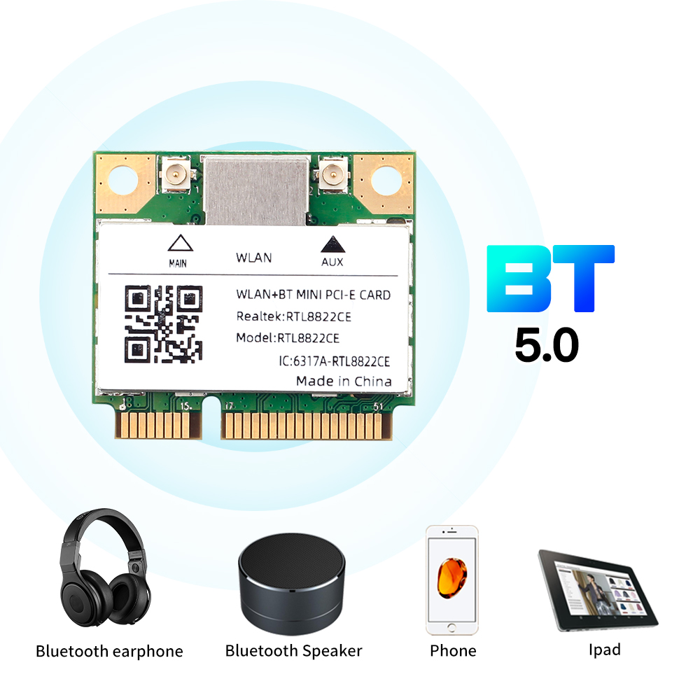 Dual Band Mini Pcie RTL8822CE 1200Mbps WiFi Card Bluetooth 5.0 Wireless Adapter 802.11ac WIFI dongle For Win10/11 Better 7260HMW. 