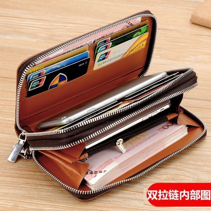 Playboy Men's Handbags Double-Layer Double Zipper Long Mobile Phone Bag Business Wallet Large C. 
