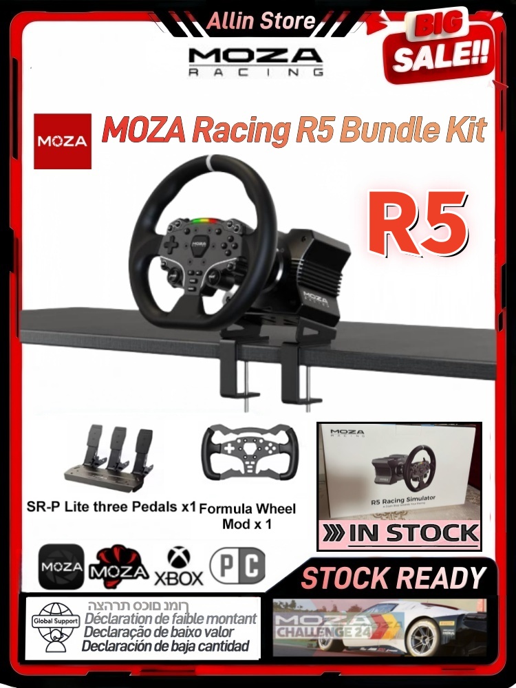 MOZA R5 Racing R5 Bundle Kit Direct Drive Wheel Base 5.5 N·m Peak Torque APP Cloud Control with Steering Wheel ,Pedals,Table