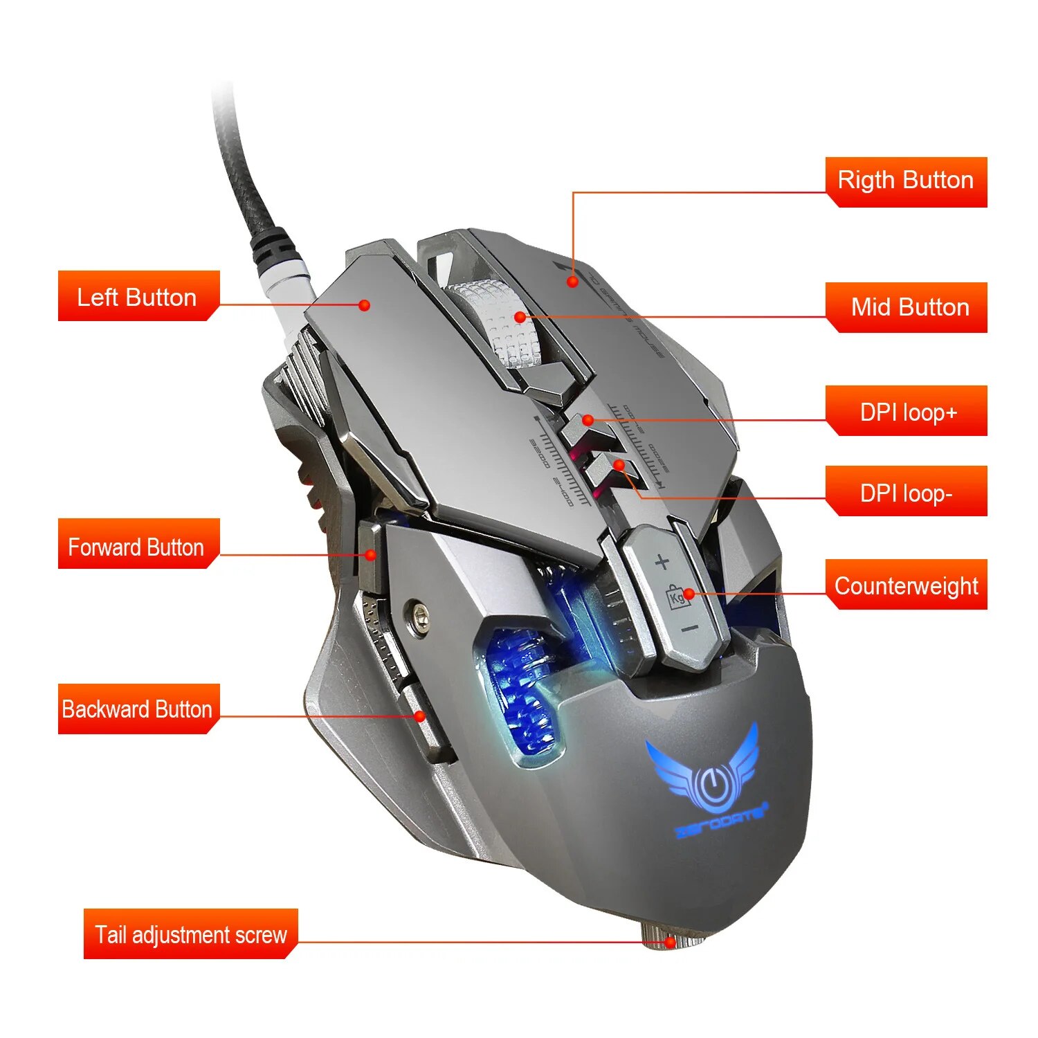 Four gears freely adjustable mechanical mouse wired full key macro definition free setting plus or minus weight 3200dpi. 
