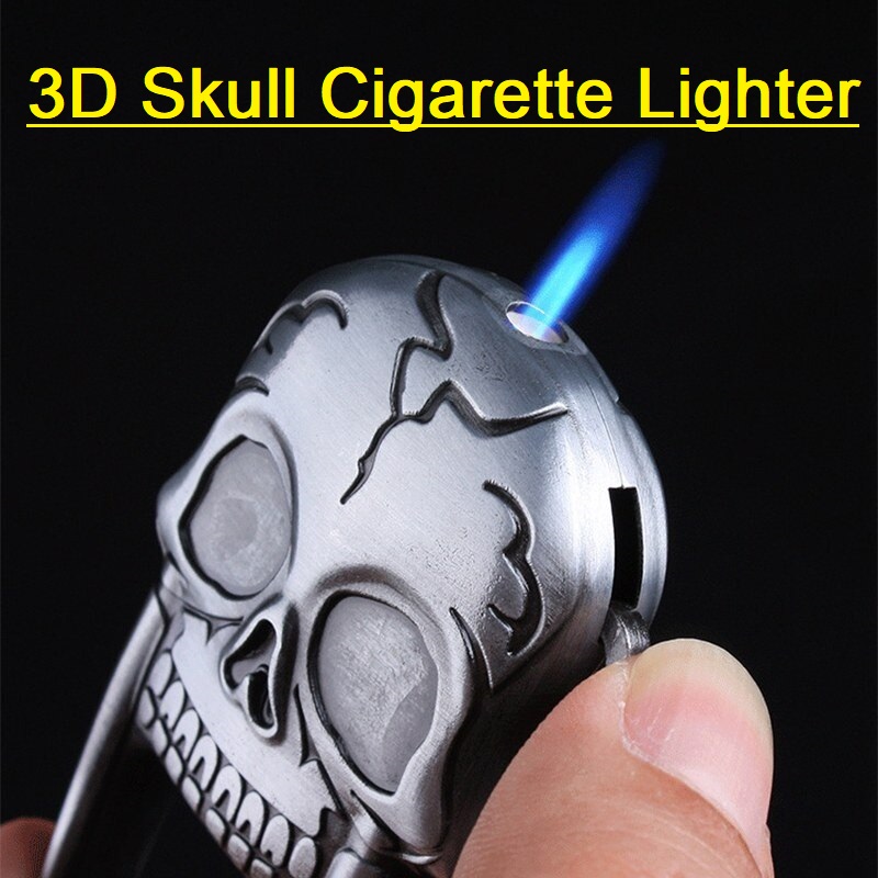 SKULL Shape Metal Body Skull Gas Lighters Skull Creative Refillable Windproof Gas Lighters With Portable Key Chain. 