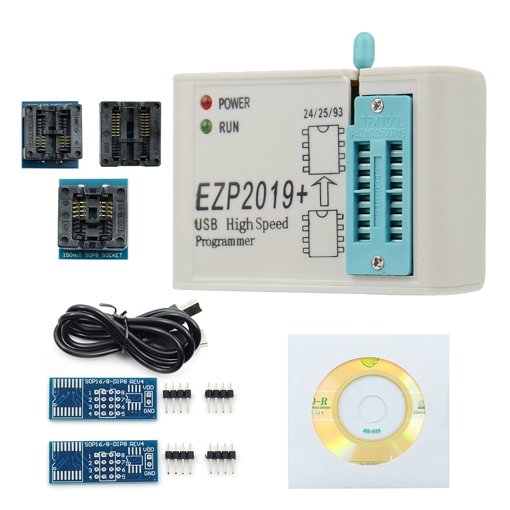 【happy one】2021 EZP2019 Programmer USB Support Win7&8 24 25 93 EEPROM Flash Bios Chip with 5 Adapters Smart Engineering Calculator. 