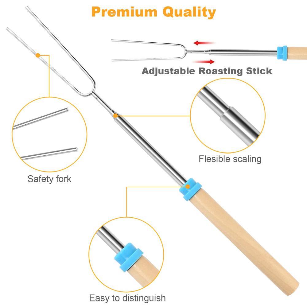 Marshmallow Roasting Sticks for Fire Pit Long 32Inch, Smores Sticks Skewers, Smores Kit for Fire Pit, Premium Telescoping. 