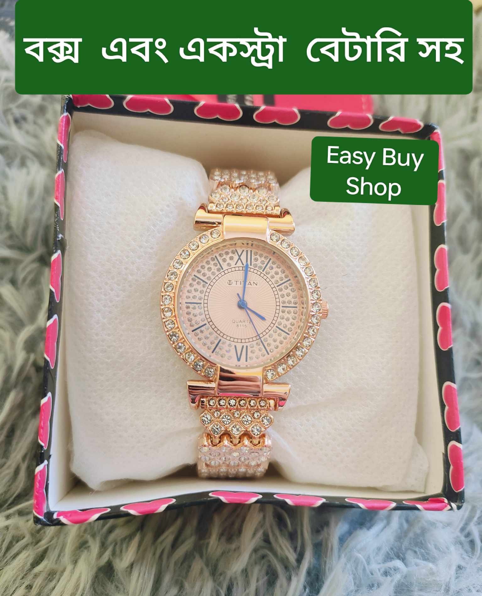 Exclusive Stainless Steel Beautiful quartz Stone Ladies watch - Rosegold with Box