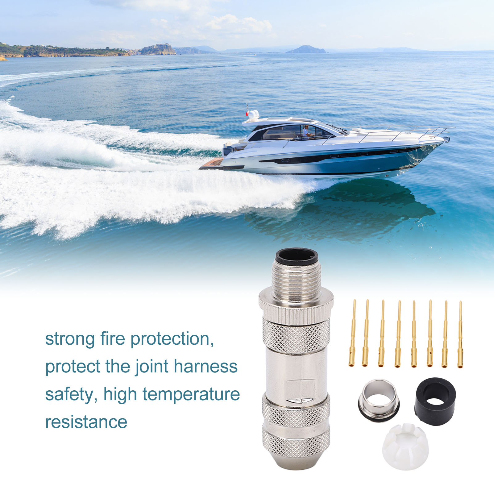 M12 8 Pin Sensor Connector, Flame Retardant Straight Sensor Cable Plug Adapter Male for RVs. 