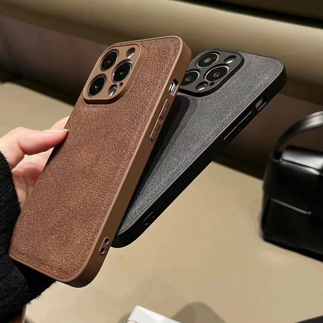 Retro Color Moon Pit Skin Feeling Mobile Phone Shell Suitable for Apple 15promax Leather Pattern Drop-Resistant
