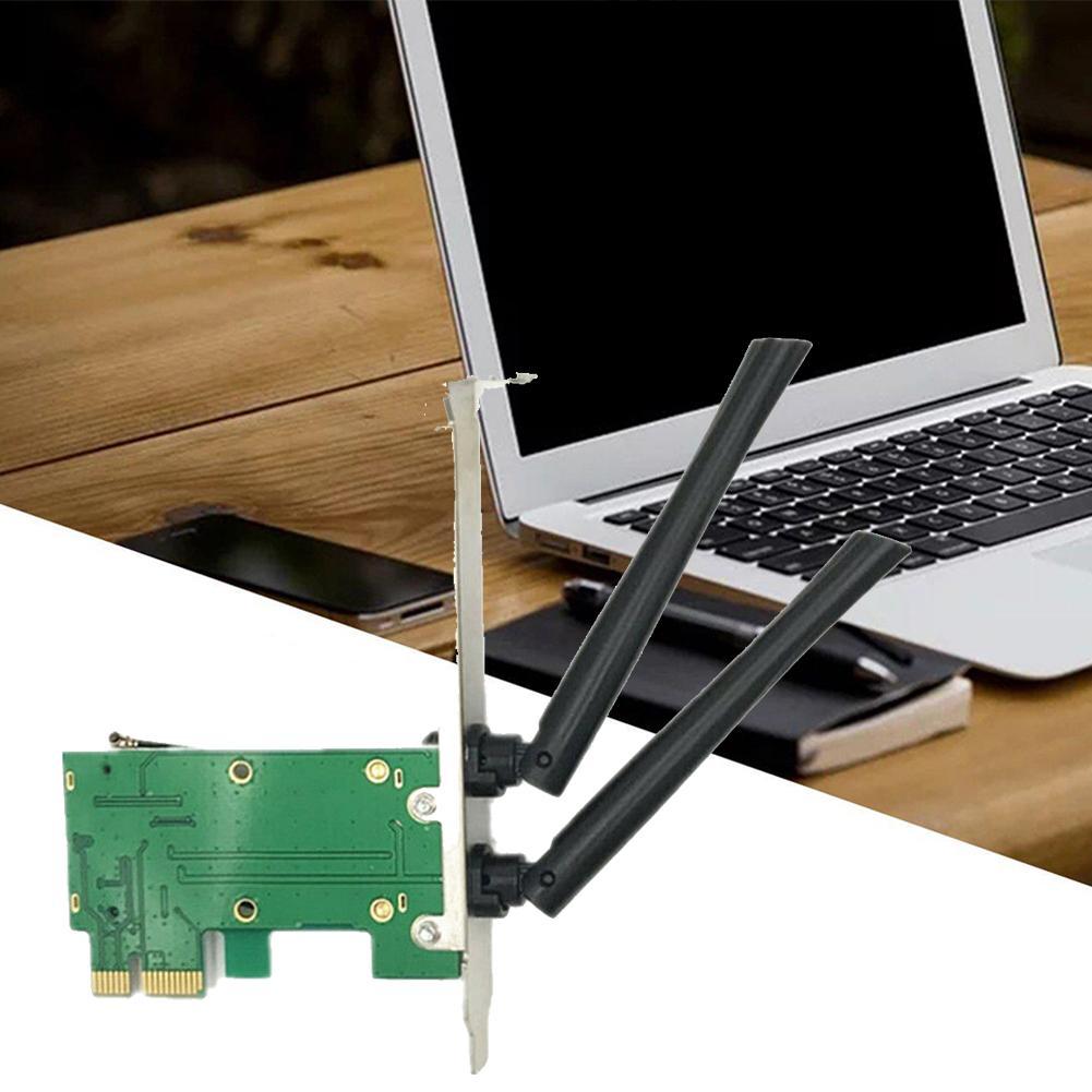 Wireless Wifi Network Card Mini PCIE To PCI-E 1X Desktop Adapter Accessories Antennas Computer Parts 2 Antennas Adapter. 