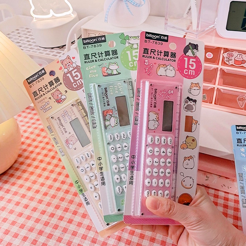 Cute Cartoon Ruler Calculator Multifunctional Folding Ruler with Calculator 15cm Children's Ruler Scientific Calculator 2022 New. 