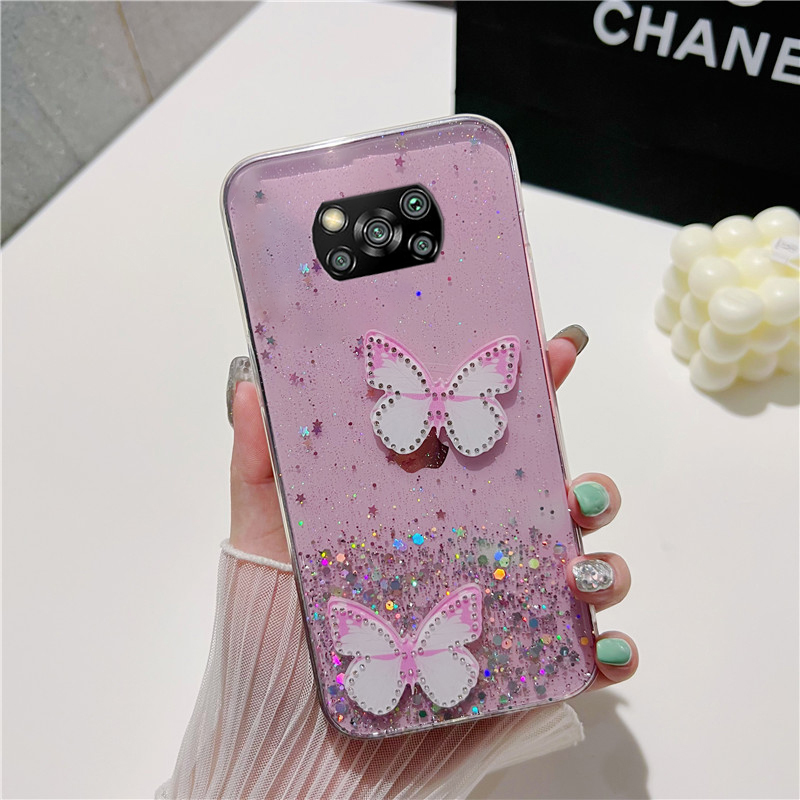 Custodia Per Xiaomi Poco X3 NFC / X3 Pro Con Glitter Liquidi In Movimento - Cover Morbida In TPU Trasparente Con Brillantini Quicksand - Design Rosa - 2
