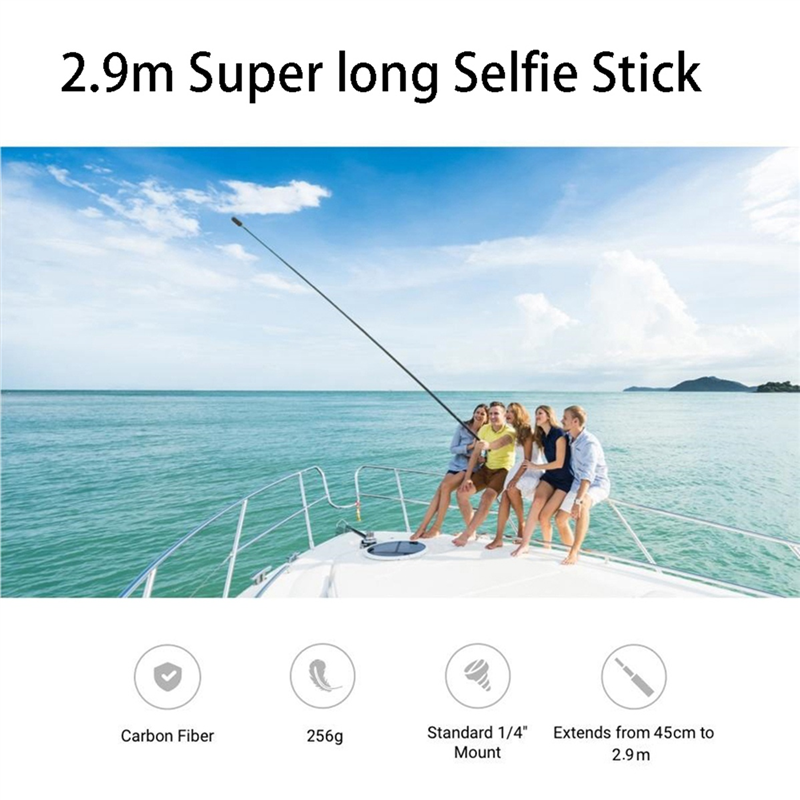 Carbon Fiber Invisible Extendable Edition Selfie Stick for GoPro Insta360 ONE X2 / ONE / ONE R Action Camera Parts Accessories