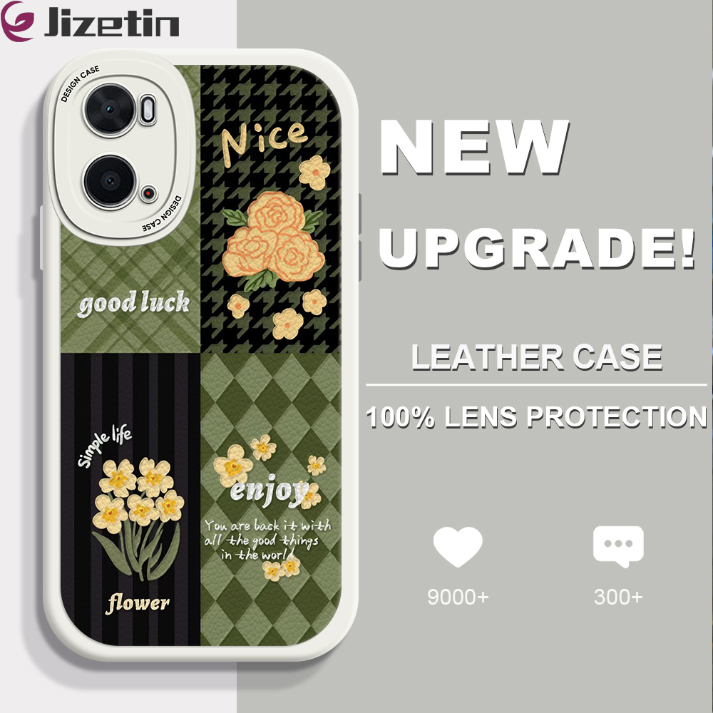 Jizetin for OPPO A36 A76 Back Cover Collage Flowers Lambskin Texture PU Leather Back For Girls Boys Soft Phone Case