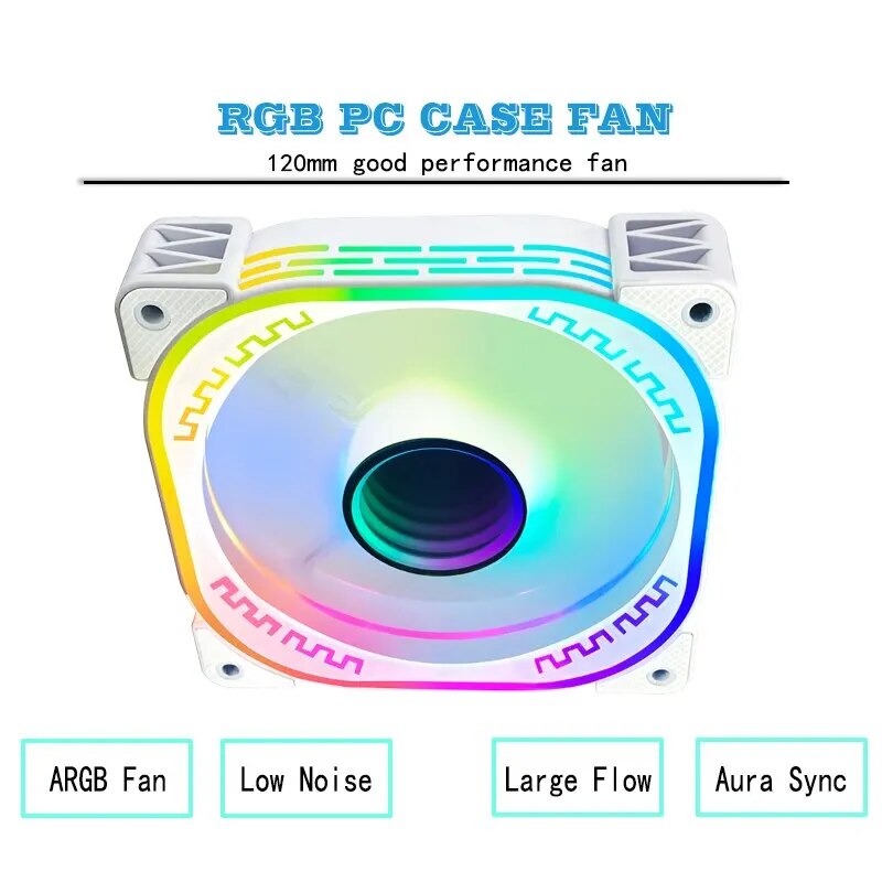 IWONGOU Pc Fan 120mm 4pin Pwm Ar12pro with Argb Controller White Computer PC Case Coolers 5v3pin Aura Sync. 