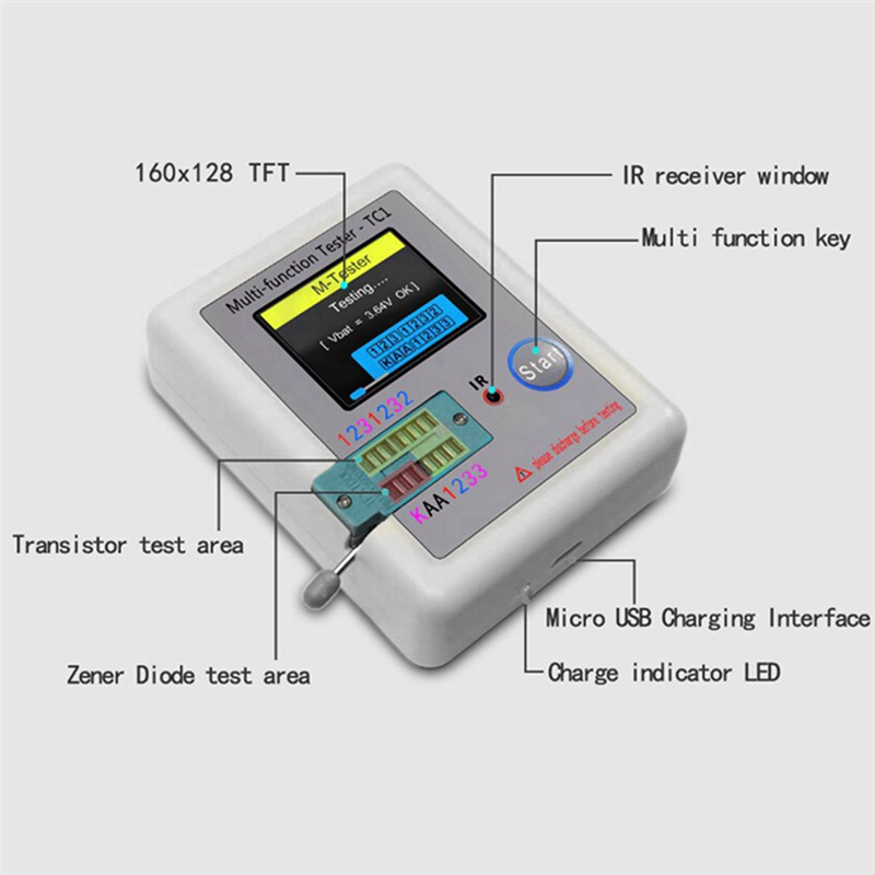 LCR TC1 1.8 Inch Multifunctional TFT Transistor Tester LCD Display Multimeter Transistor Tester Diode Triode Capacitor Resistor Test Meter. 