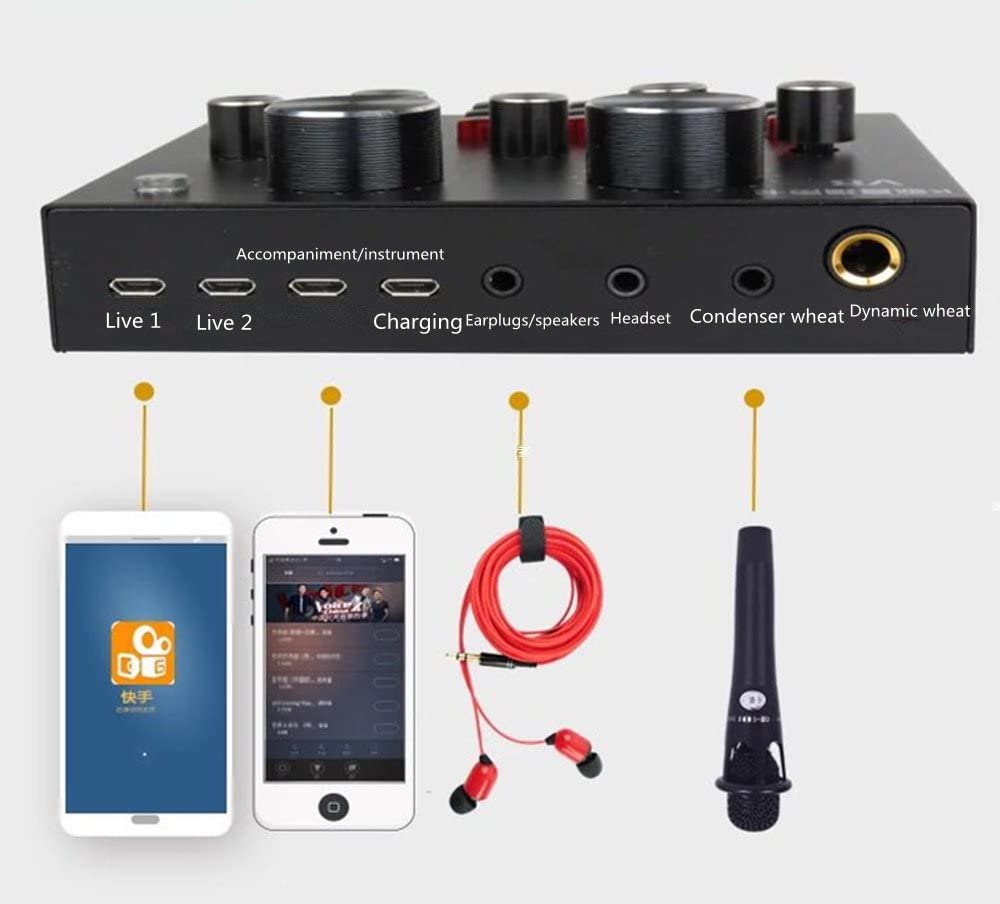 Live Sound Card V8 Voice Changer Dual DSP Noise Reduction Chip Audio Mixer Multiple Funny Effects For Phone Computer Game iPad Karaoke Streamer Recording. 