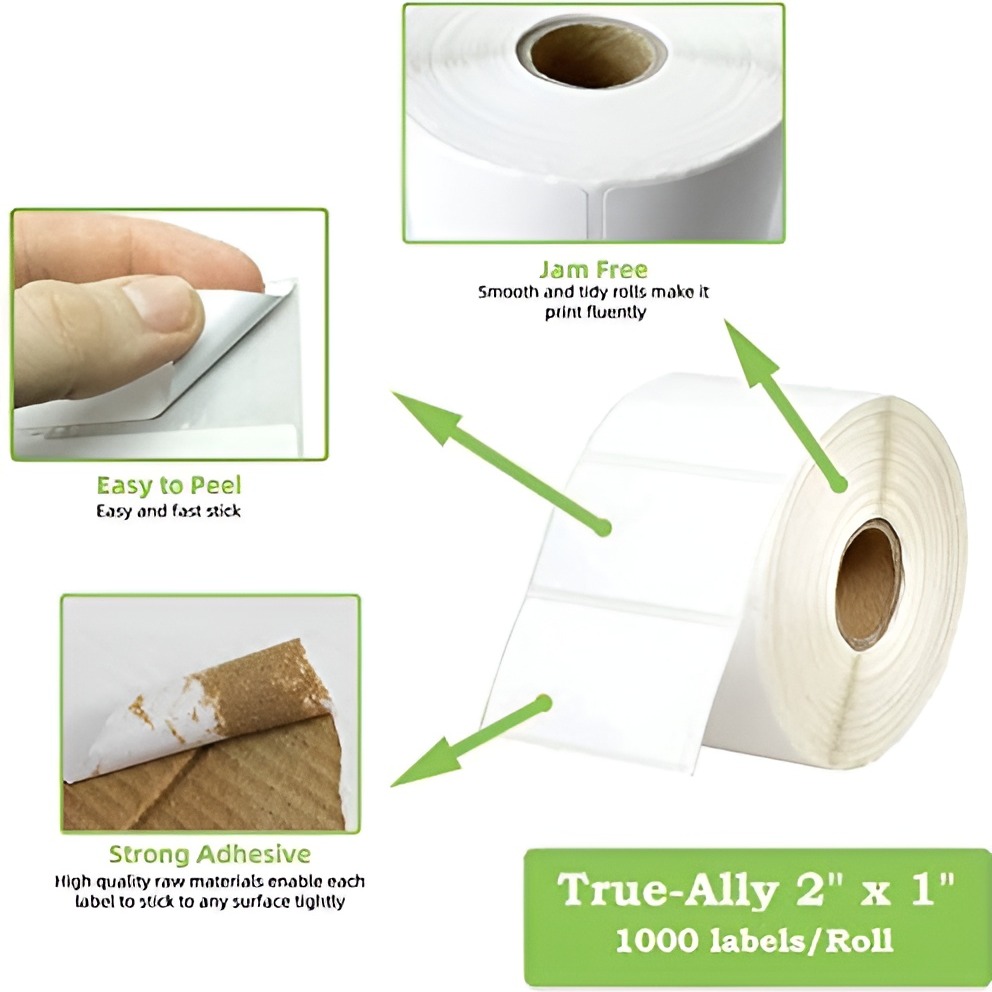 Barcode Labels | 50x25mm (2x1 inch) - 1000 Labels per Roll | Direct Thermal (DT) Stickers | Smudge-Free, Fade-Resistant, High-Quality Print for Barcode, Shipping, Addressing & Organization | Premium Self-Adhesive Thermal Labels - White. 