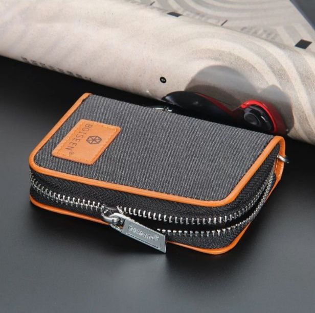 Men's Card Holder Vintage Canvas Mini Organ Card Holder Wallet Multilayer Card Holder Men's Zipper Anti-theft Short Wallet
