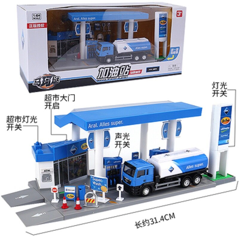 【Toy life hall】1:64 UK BP gas station set Fuel tank truck mini coopers super sport metal diecast cars pull back toys light. 