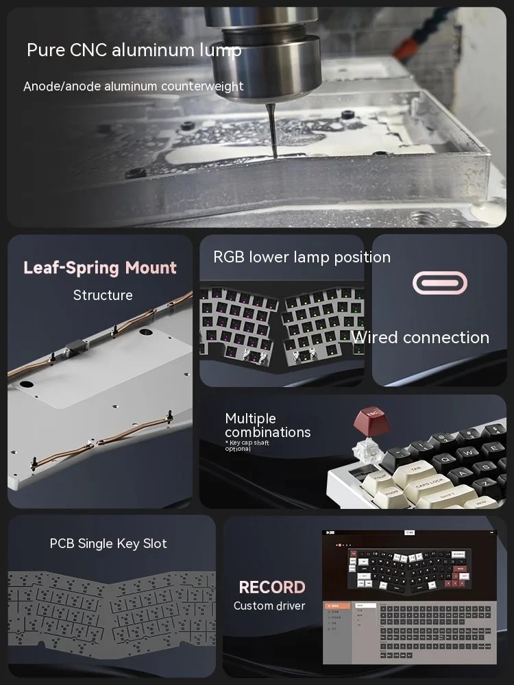 Weikav Record 68-Key Keyboard Alice Aluminium Mechanical Customized Keyboard Kit Hotswap Dynamic Rgb Gaming Ergonomic Mac Office. 