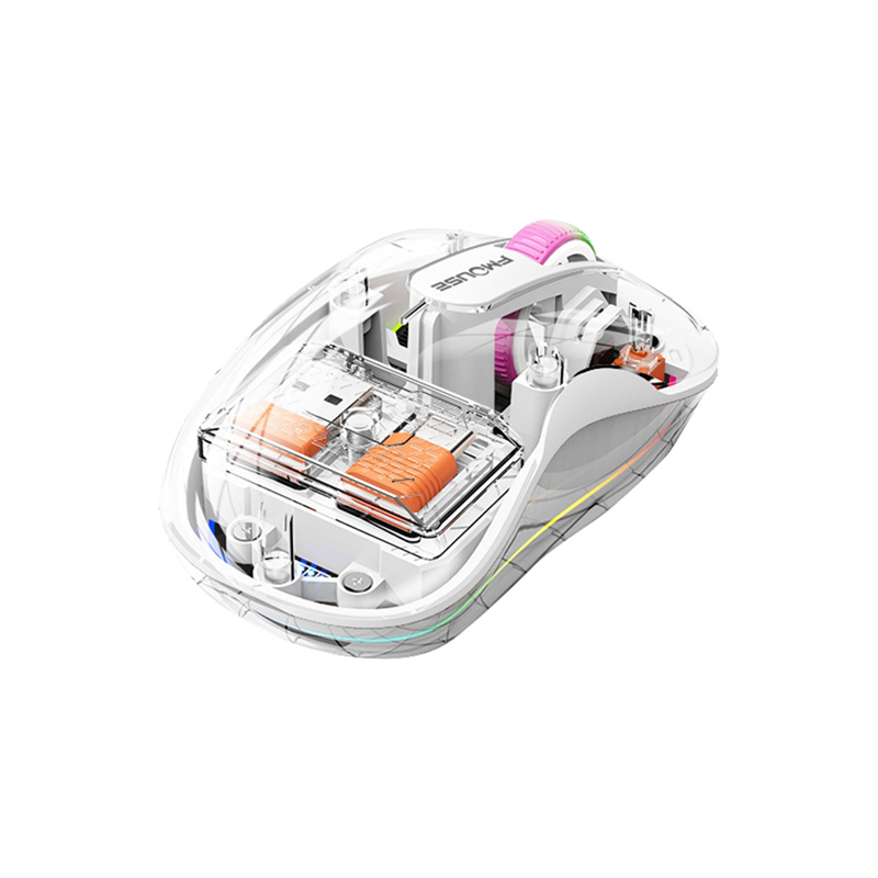 Wireless Bluetooth Mouse Transparent Magnetic Rechargeable Mouse Three Mode Silent Led Lamp Mouse for Laptop PC White