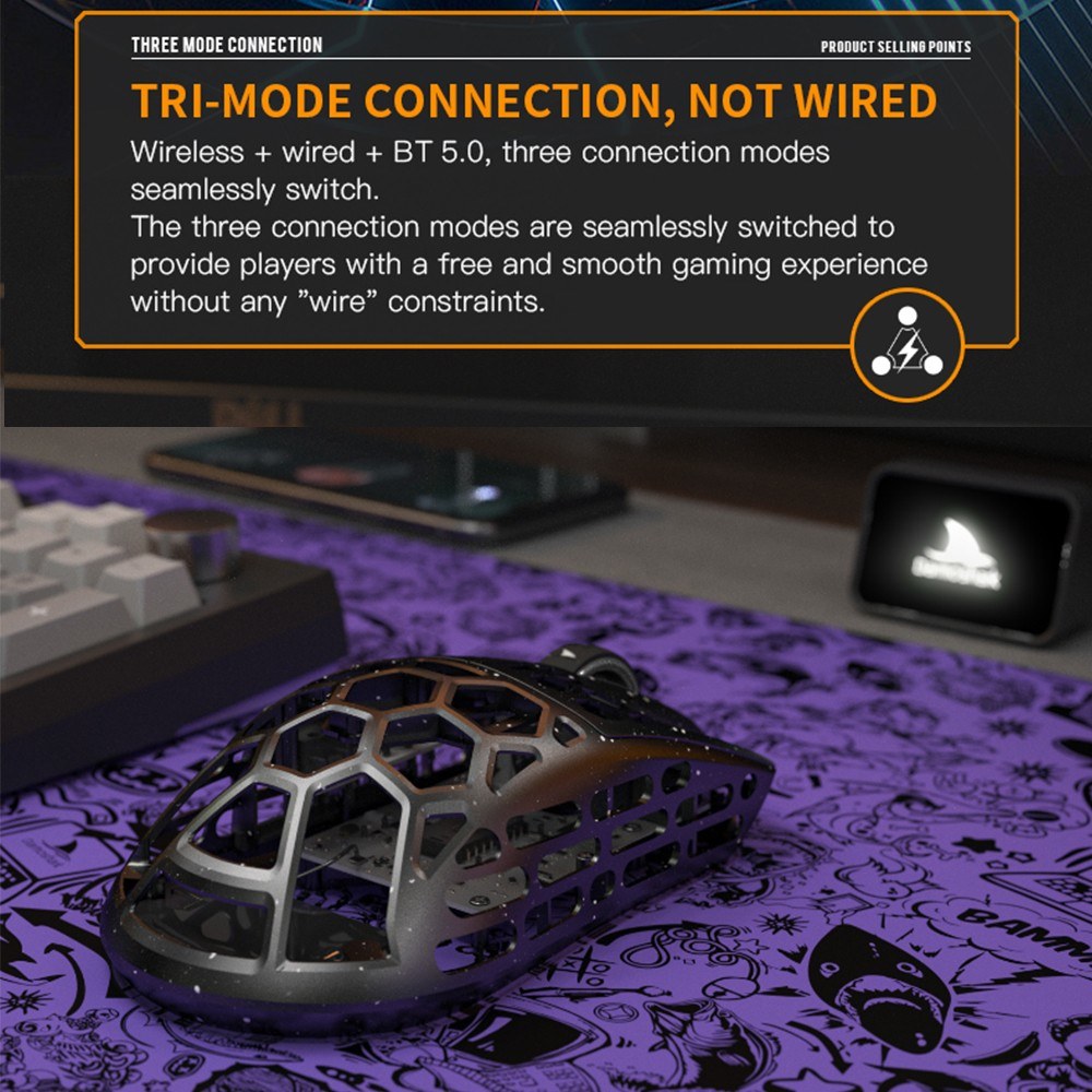 Darmoshark M2 Wireless Mouse BT5.0 2.4G 4KHz Receiver Wired Tri-Mode Rechargeable Gaming Mouse Lightweight Design 26000DPI Adjustable Mice Ergonomic Design Large-capacity Battery For Computer Laptop PC. 