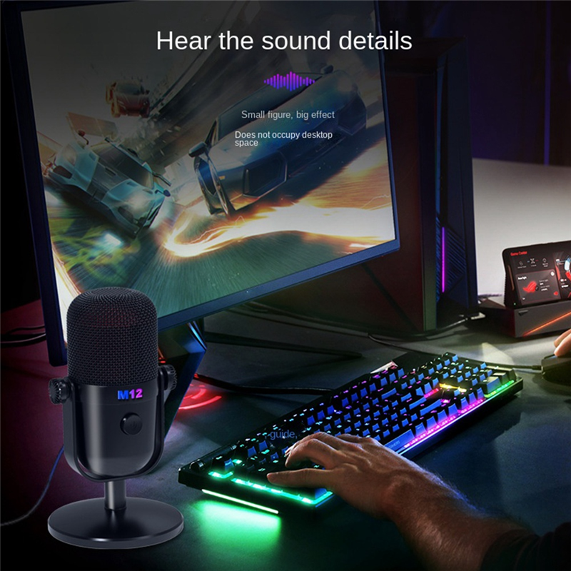 Gaming USB Condenser Microphone Mic with RGB Light/Buttons Mute for PC Gaming Recording Streaming Easy Install Black. 