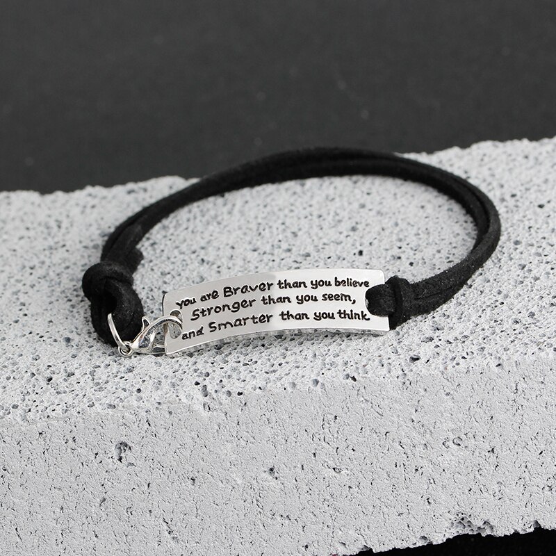 【VisioN Shop】You are braver you stronger than you seem and smarter than you think Bracelets letter Leather Bangles men. 