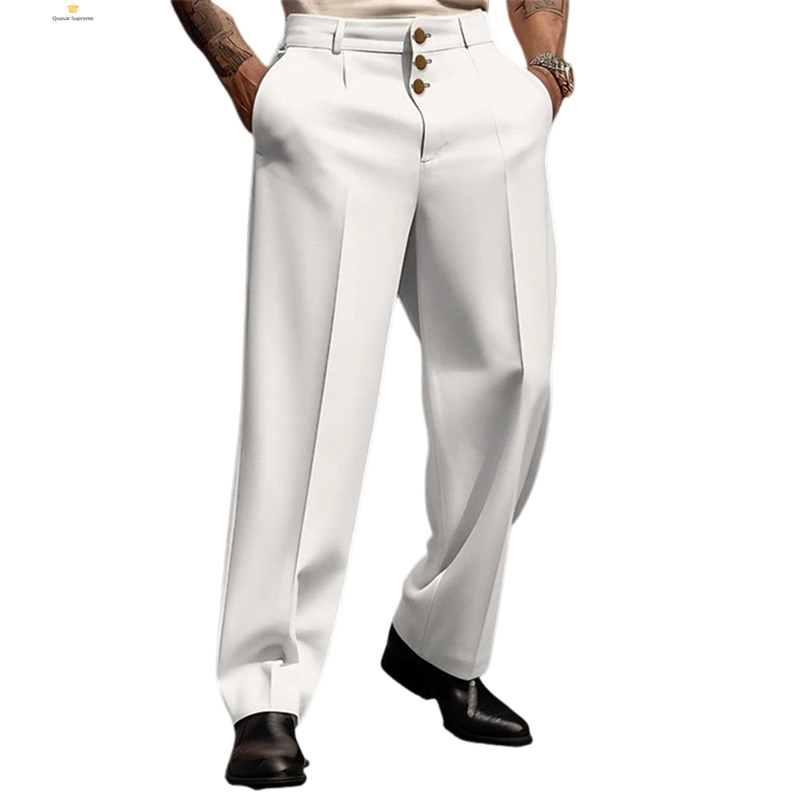 Quasar Solid Color Suit Pants Classic Men's Business Pants with Pockets Button Closure Formal Office Trousers for Style Men Suit Pants