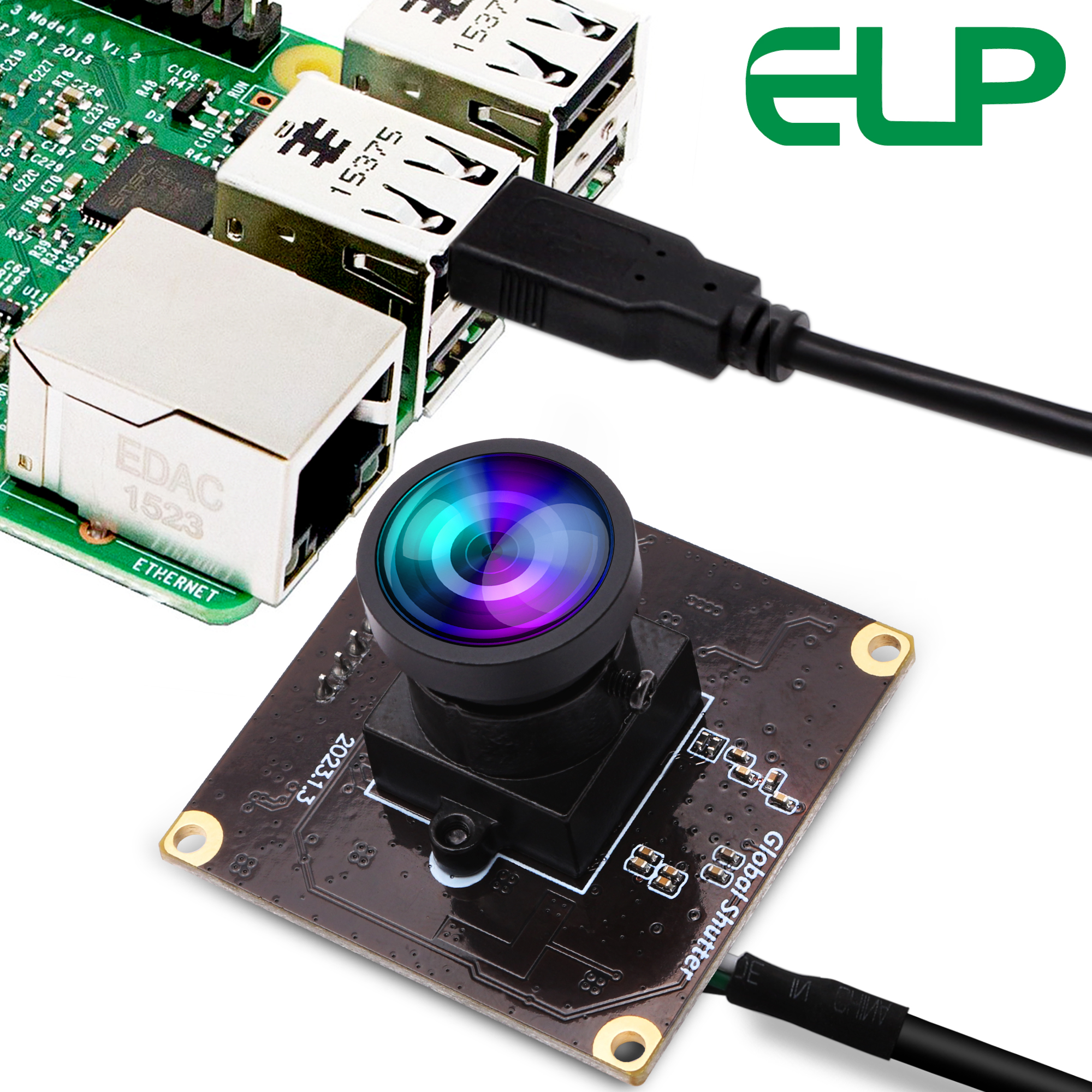 ELP Global Shutter 1080P 90fps High Frame Rate Aptina AR0234 Color Mini Webcam UVC USB Camera Module with No Distortion M12 Lens. 