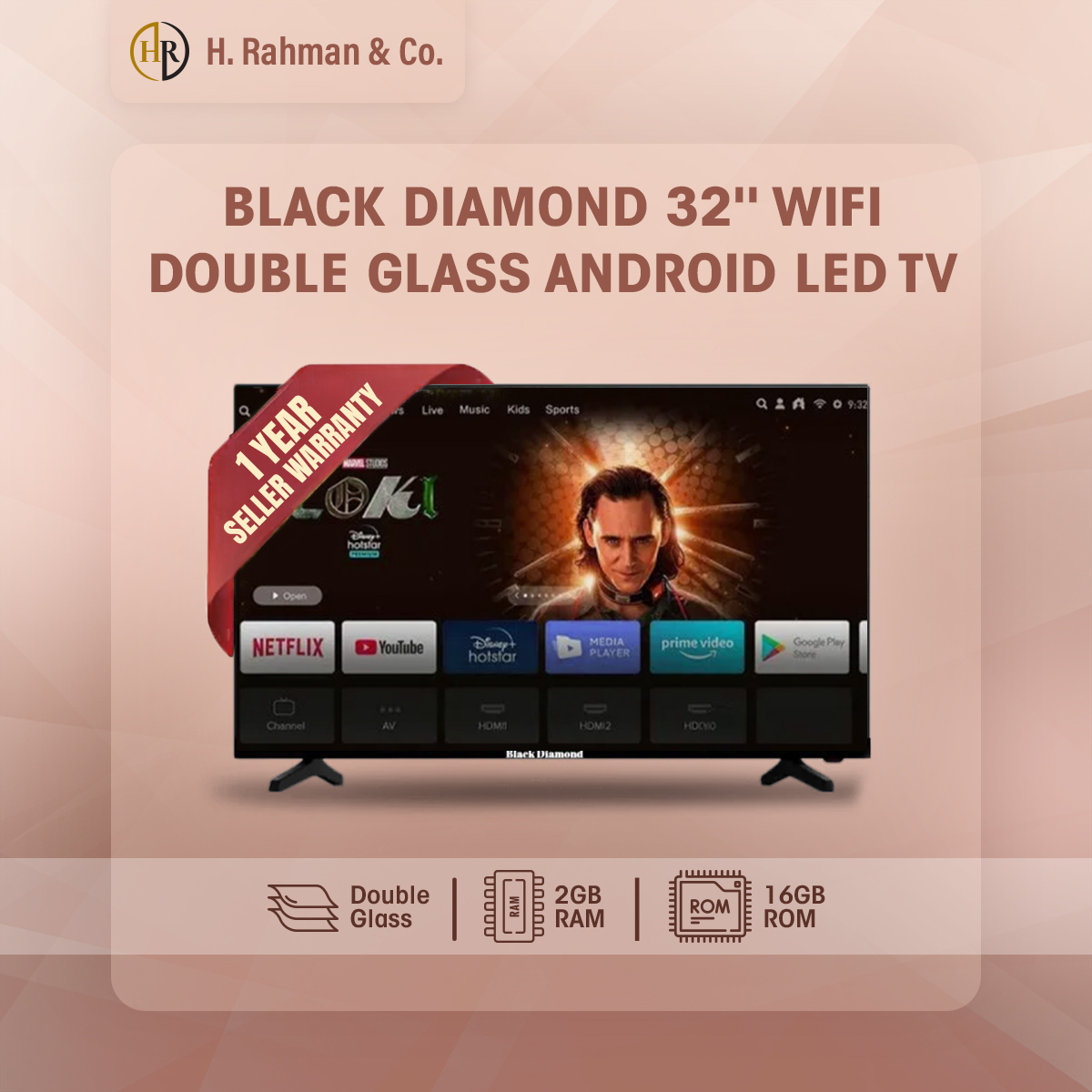 Black 32inch Real One Android Smart LED TV, IPS