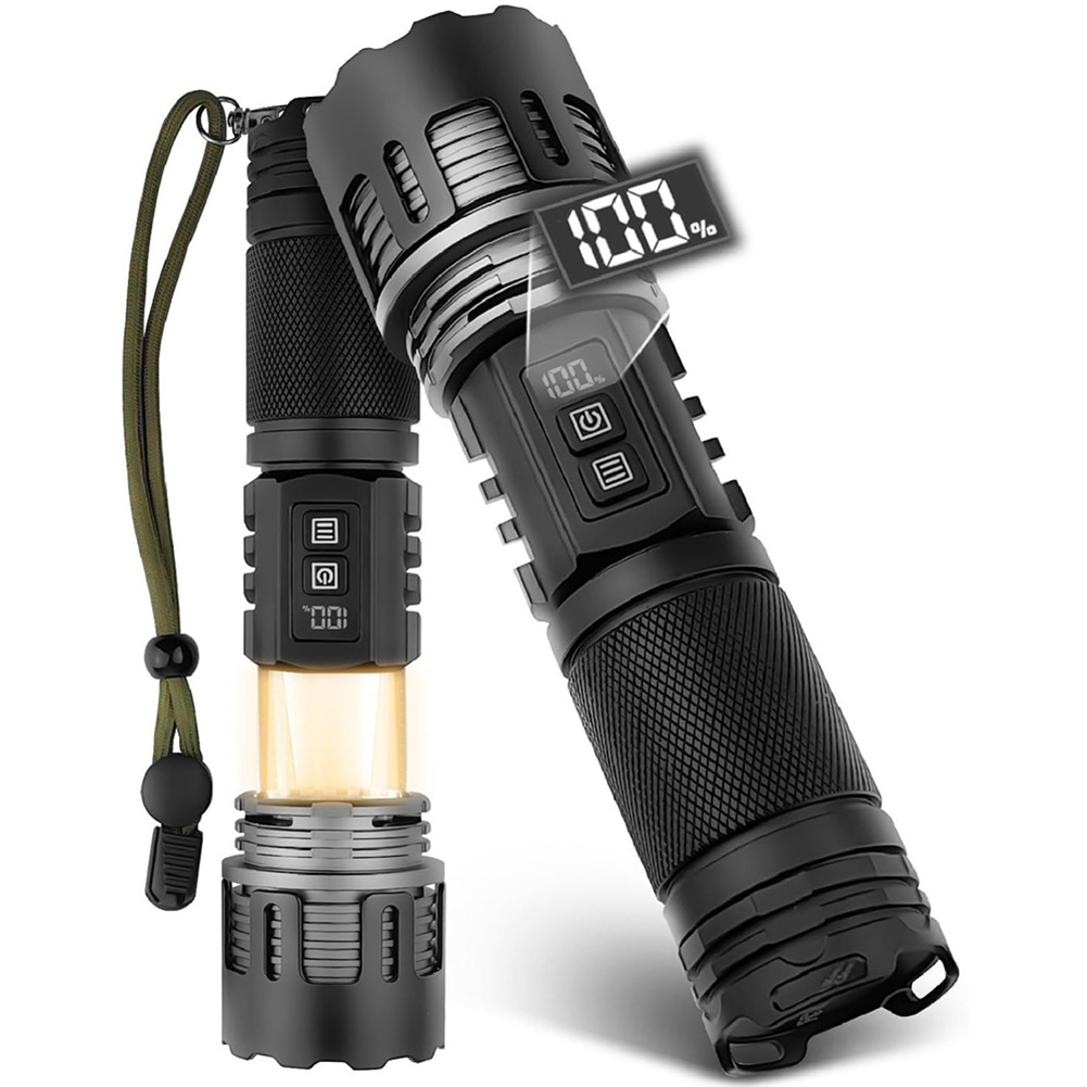 GC Glare Torch, Digital Display USB Rechargeable Flashlight, 30000 Lumens Brightest Torch With 360 ° Camping Light, 4+6 Lighting Modes Flashlight. 