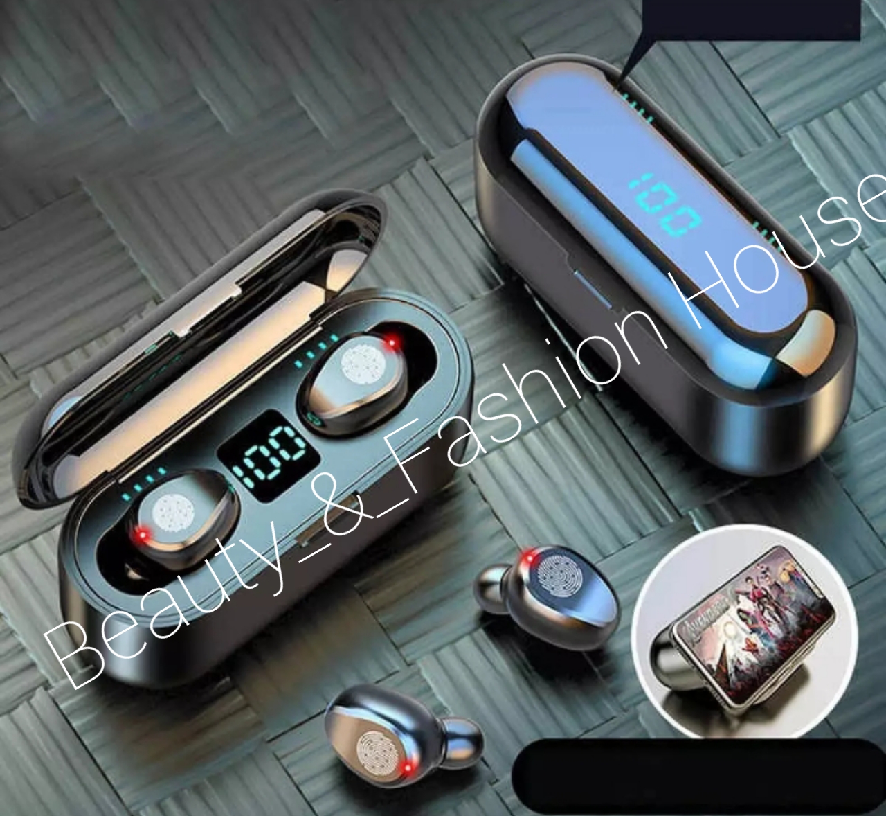 F9 Bluetooth Earphone V5.0 TWS Wireless Earphone LED Display Sports Wireless Headset With Microphone - Black. 