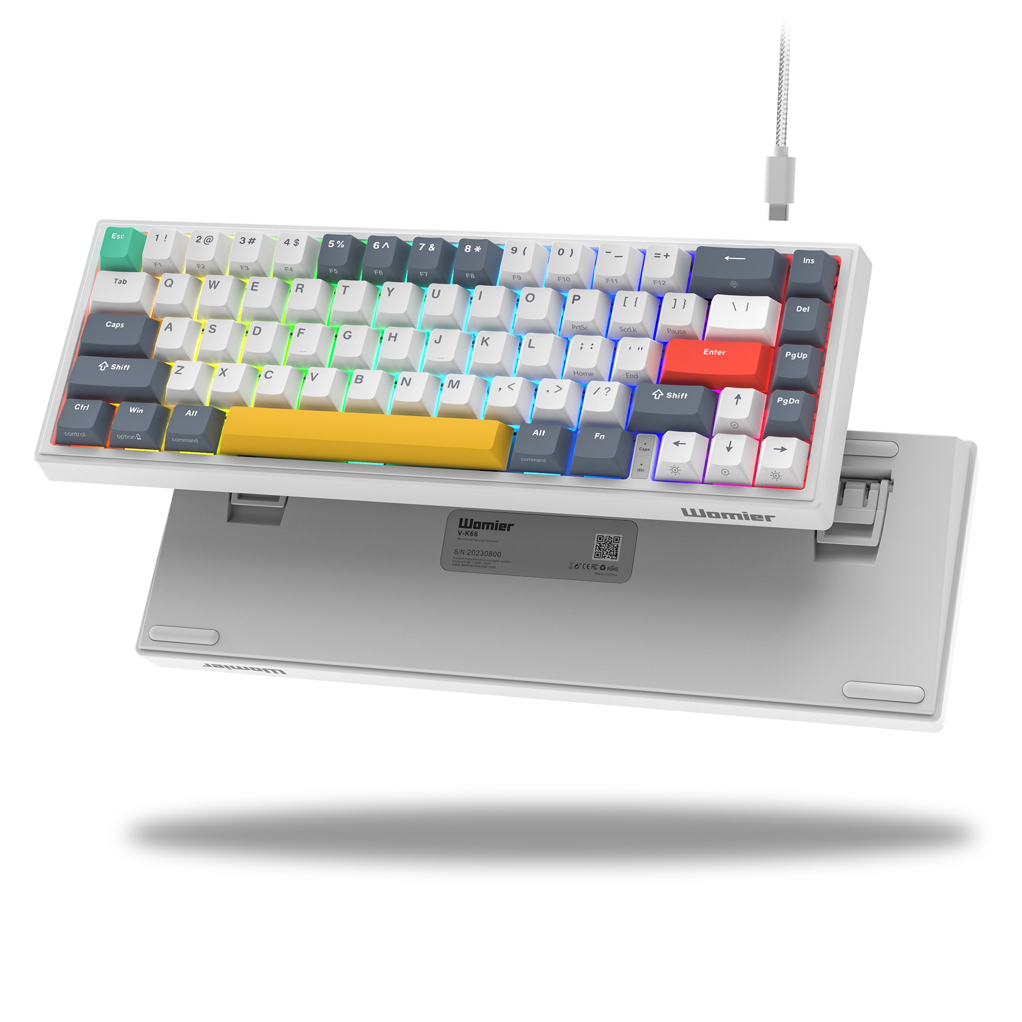 womier 60% Wired Mechanical Keyboard Gasket Mounted V-K66 LED Backlit Gaming Keyboard with Arrow KeysPre-lubed Linear Switches