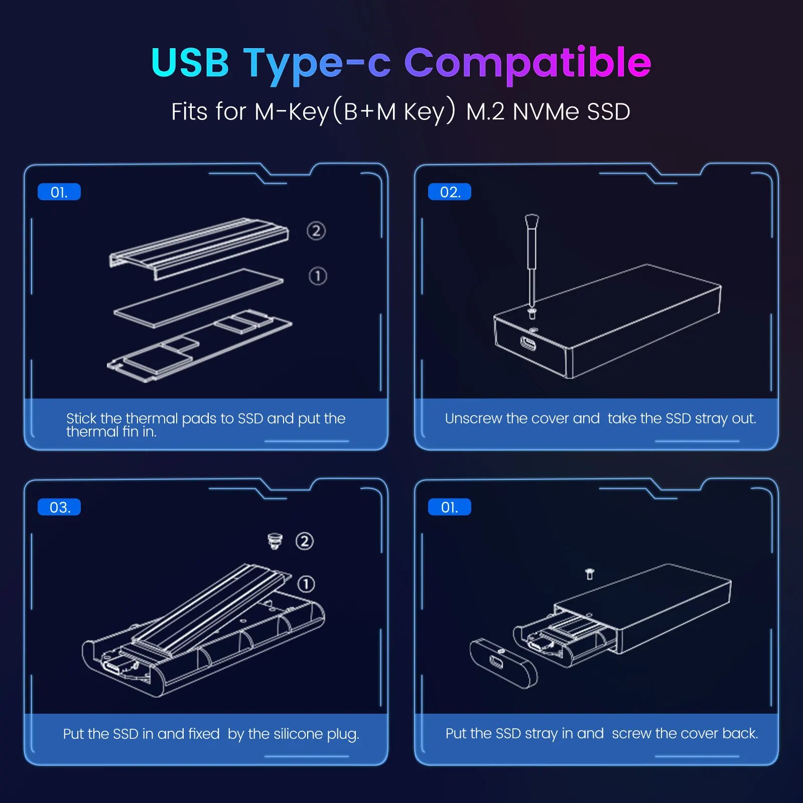 ORICO RGB 10Gbps M2 NVMe SSD Enclosure Aluminum USB3.1 Gen2 Case for M Key M&B Key Solid State Drive for Gamer Video Editing. 