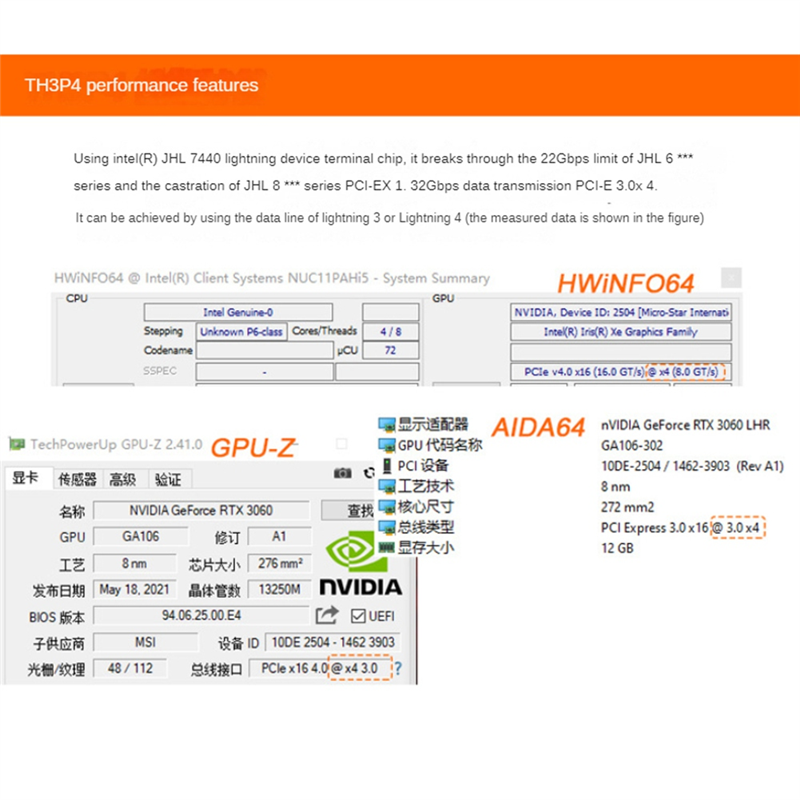 TH3P4G3 85W PD Charging for GPU Dock for Laptop Notebook to External Graphic Card 40Gbps for Easy to Use. 