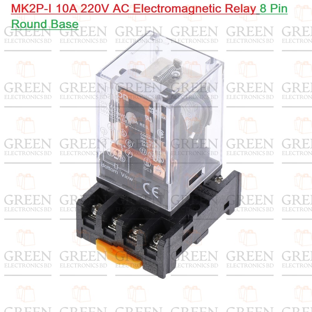 MK2P-I 10A 220V AC Electromagnetic Relay With 8 Pin Round Base Coil Voltage AC 220V 2 pole Use For Household & Industrial 8 Pin Relay Switches. 
