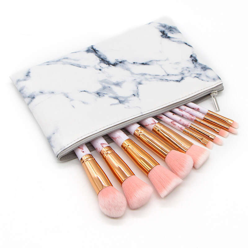 10 Marble Pattern Free Brush Set Large and 5 Small Tools Makeup PU Bucket Packaging. 