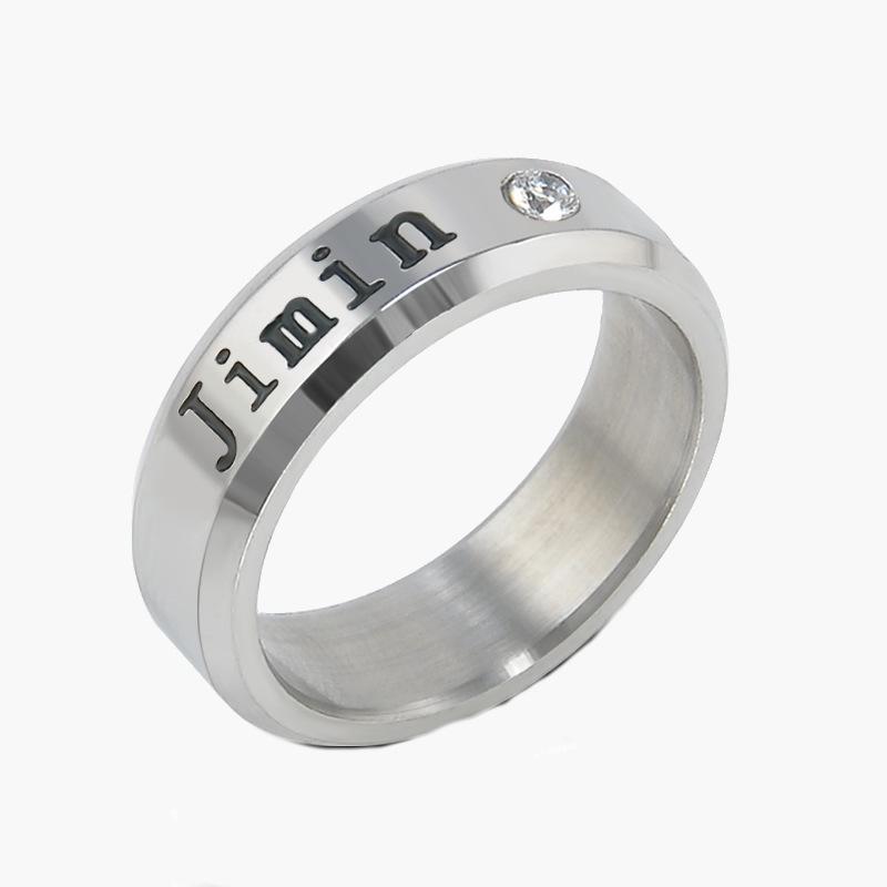 KPOP BTS Stainless Steel Ring with Leather Chain - Silver