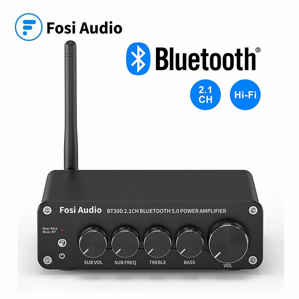 Newest Fosi Audio BT30D Bluetooth Sound Power Amplifier 2.1 Channel Bass & Treble Control Amp Audio Subwoofer 100W + 50W x2 - Black with power. 